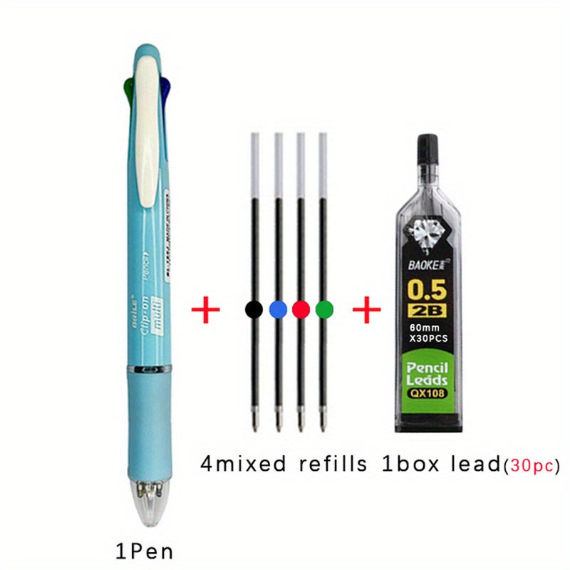 5-in-1 Multicolor Ballpoint Pen Set with Refills & Pencil Core