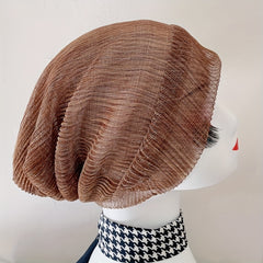 Pleated Mesh Beanie Thin Breathable Turban Cap Head Wrap Chemo Hats