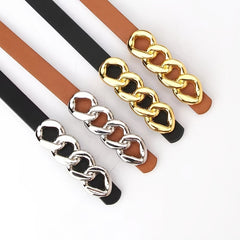 Thin Waist Belt Chain Buckle PU Leather Ladies Dress Strap Dress Decor Jean