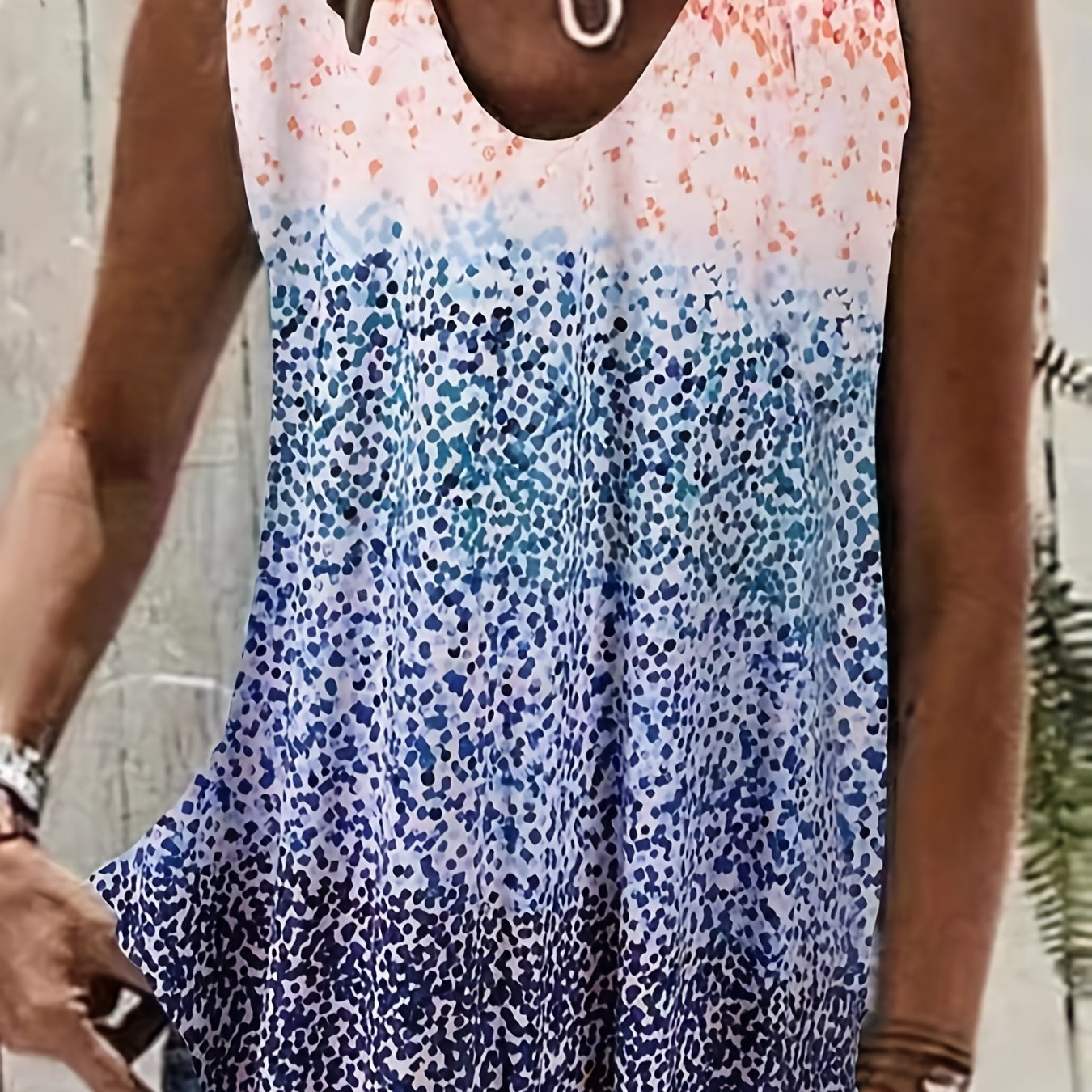  Colorblock Allover Print V Neck Tank Top