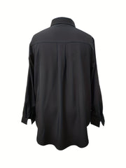 Casual Blouse Women's Plus Solid Button Up Roll Up Sleeve