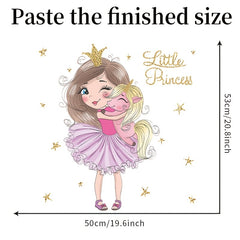 Girl & Unicorn Wall Sticker Self Adhesive Little Princess Peel & Stick Decor