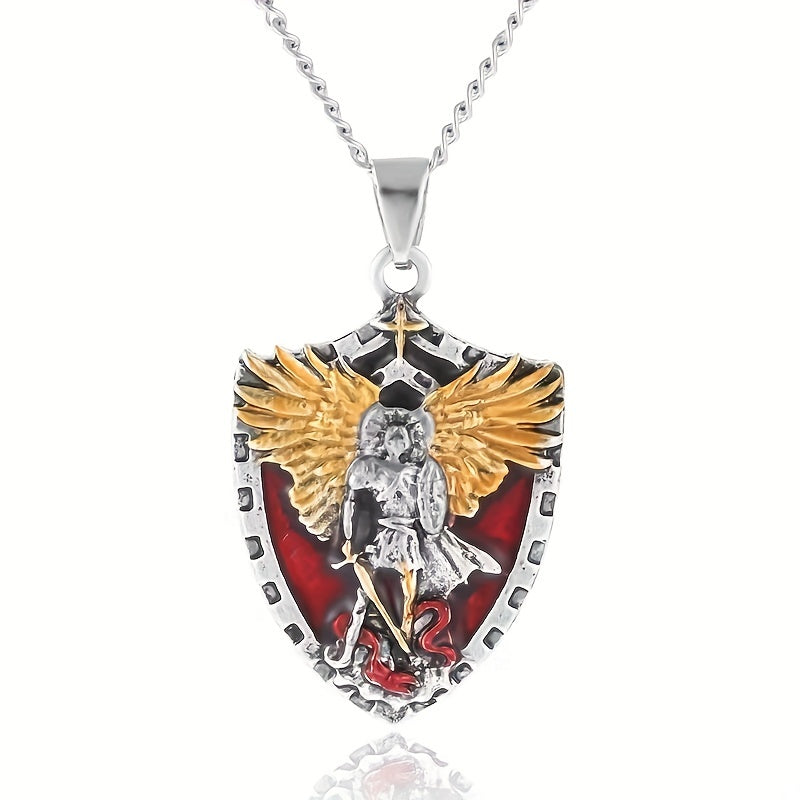 Men's Stainless Steel Saint Michael Pendant Necklace