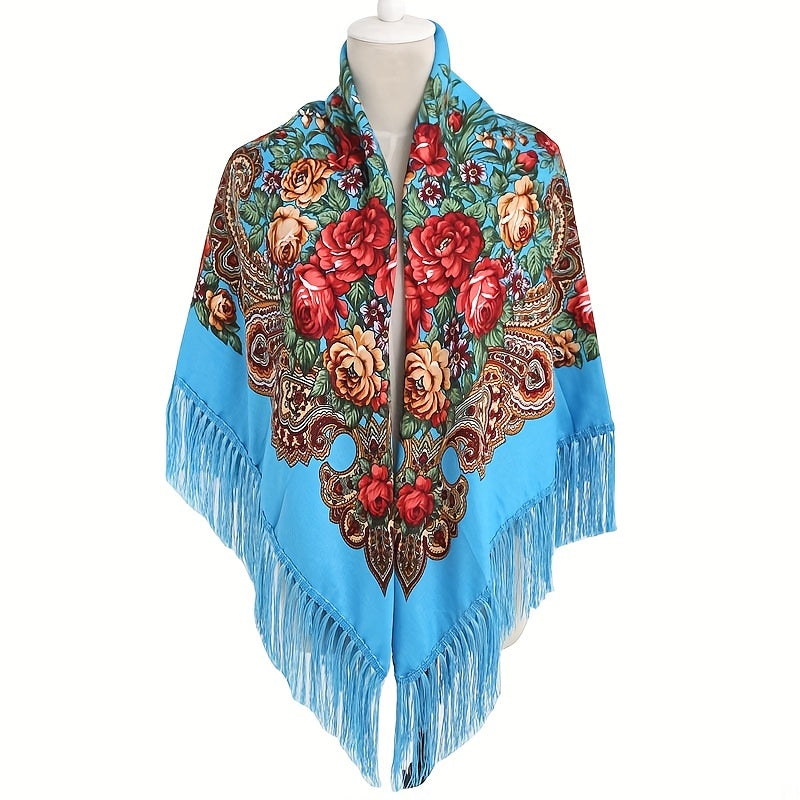 Flower Pattern Fringe Trim Scarf Shawl Shawl Scarf Wrap Casual Head Wrap