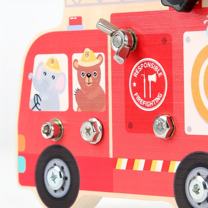 Wooden Bear Fire Truck Toy for Early Education