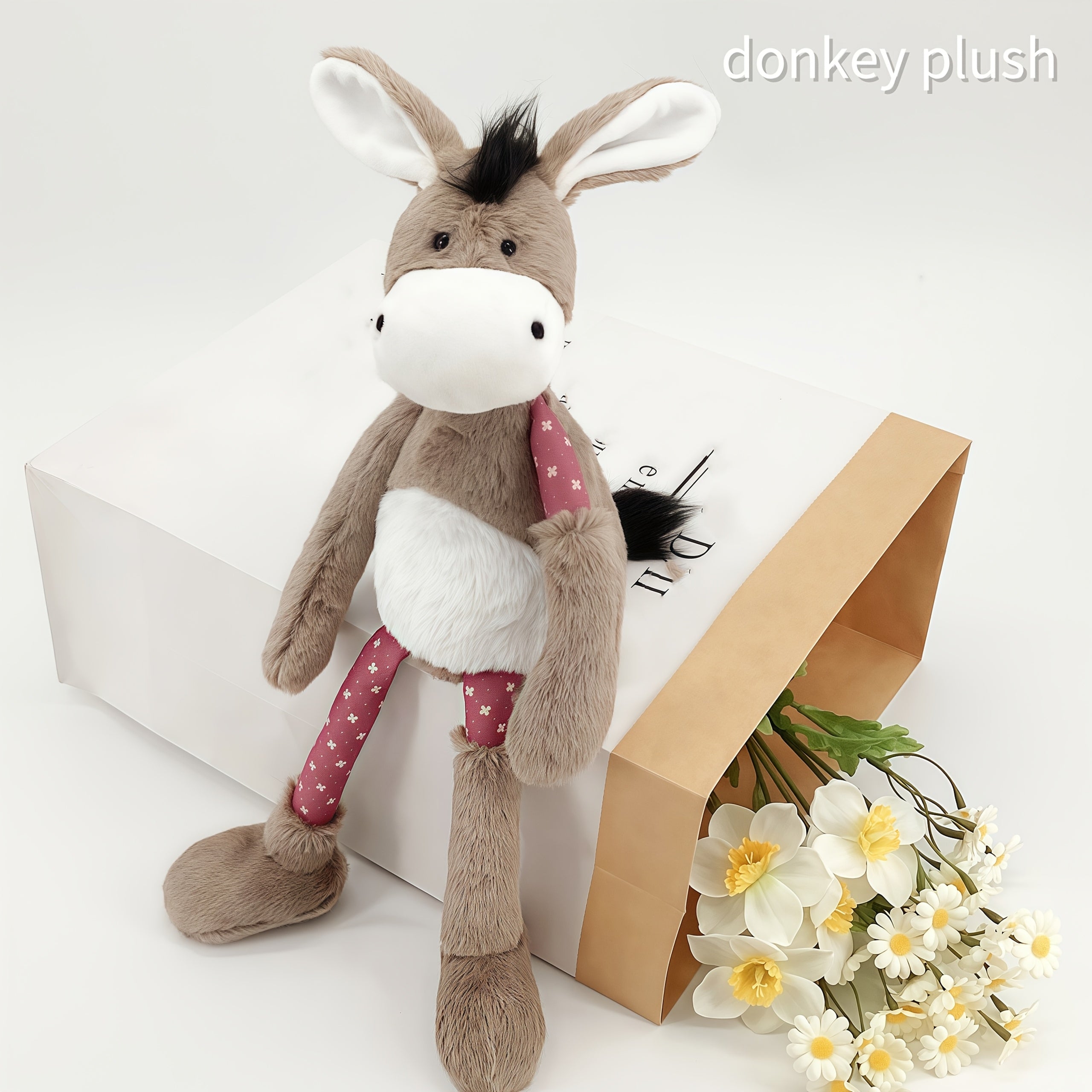 Cute Donkey Plush Toy with Pink Bow & Polka Dot Legs