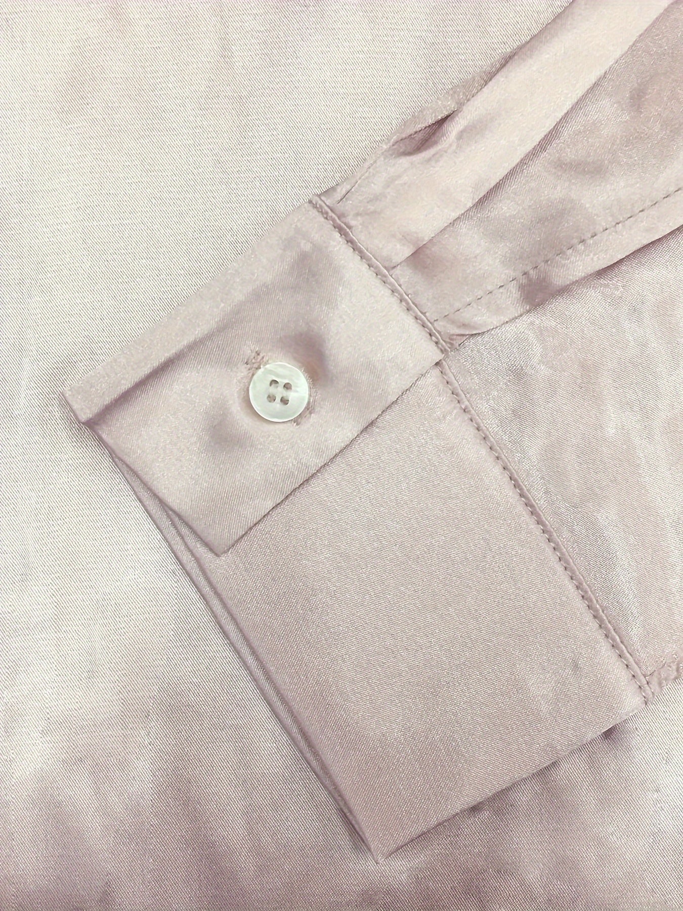  Solid Satin Long Sleeve Button Up Blouse