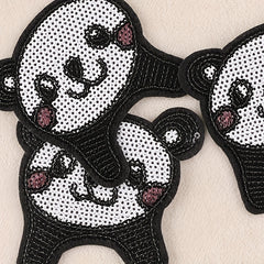 3pcs Sequined Panda Head Embroidery Patches Ironing Cloth Stickers