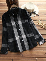  Plaid Print Long Sleeve Button Up Shirt Top