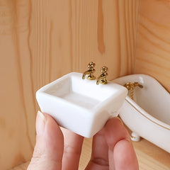 1pc Ceramic Mini Washbasin Sinks with Golden Faucets Dollhouse DIY Kit