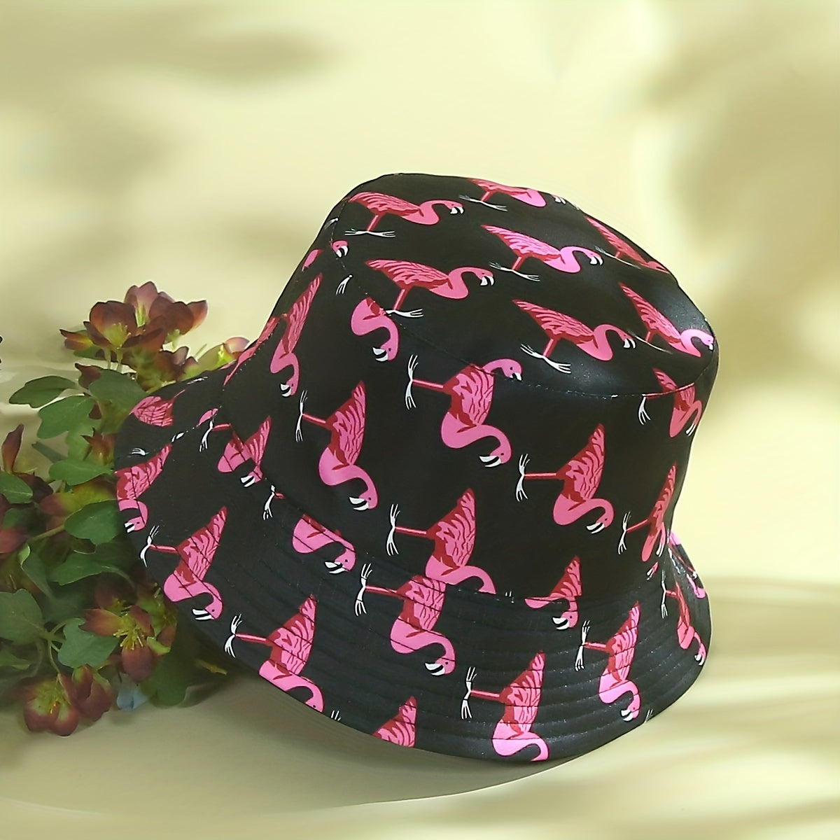 Flamingo Print Reversible Bucket Hat Candy Sunscreen Fisherman Cap