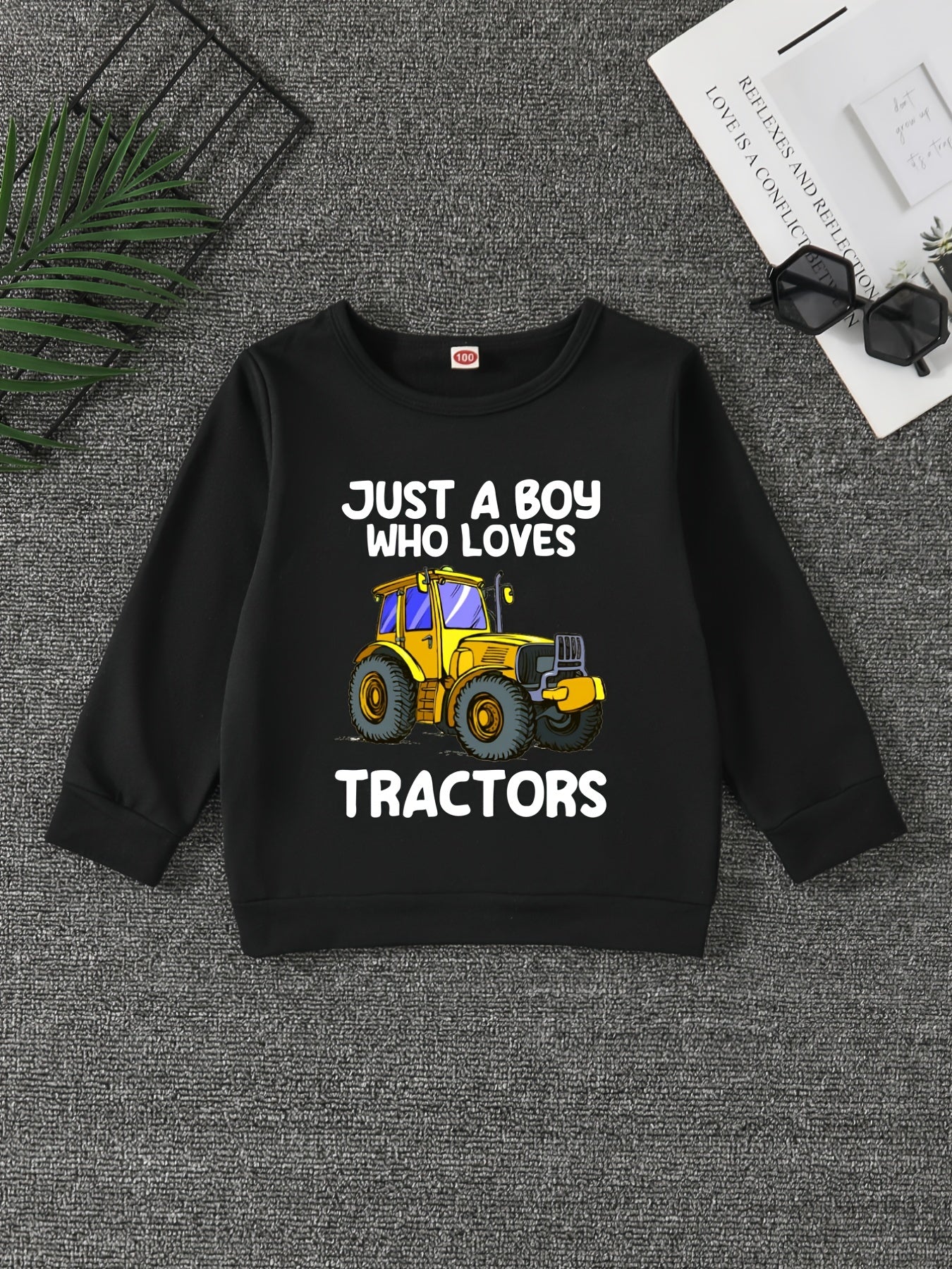 TRACTOR BOY Letter Print Boys Sweatshirt Long Sleeve Crew Neck Tops