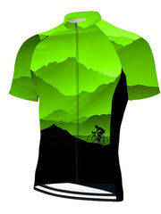 Men's Mountain Print Cycling Jersey Quick Dry Bike Shirt