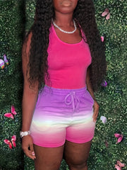 Tie Dye Tank Top & Drawstring Waist Shorts 2pcs Set