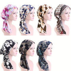 Classic Print Pre tied Head Wrap Turban Cap Elastic Hijab Casual Chemo Hats