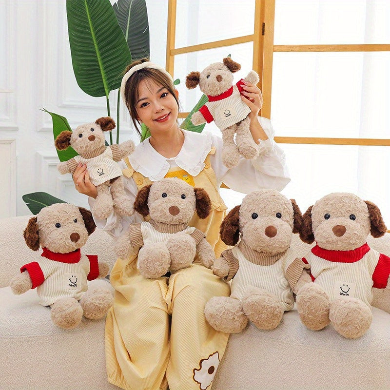 Stray Dog Plush Toy Brown & Beige Outfit Red Bow Tie
