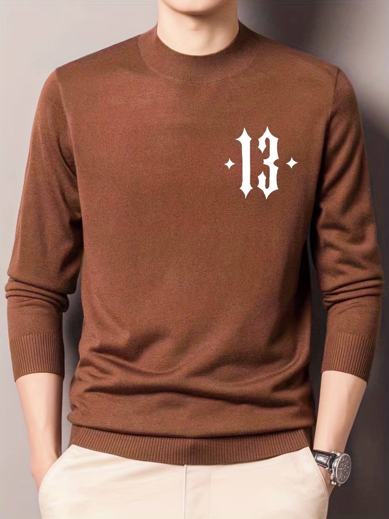 Men's Crew Neck Sweater Casual Warm Mid Stretch Knit Pullover for Fall Winter