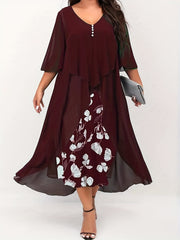  Women's Floral Print Layered Cloak Dress