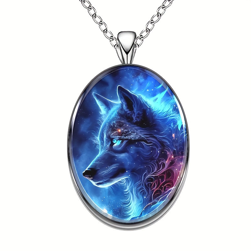 Men & Women Wolf Round Pendant Necklace Hip Hop Animal Accessory