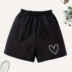 Girls' Casual Heart Graphic Shorts with Pockets