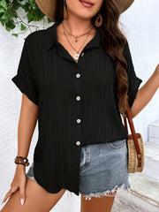  Textured Batwing Sleeve Button Up Blouse