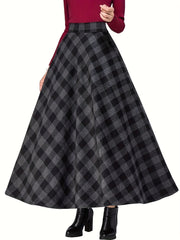  Women's Plaid Print Elastic Waist A-line Swing Skirt