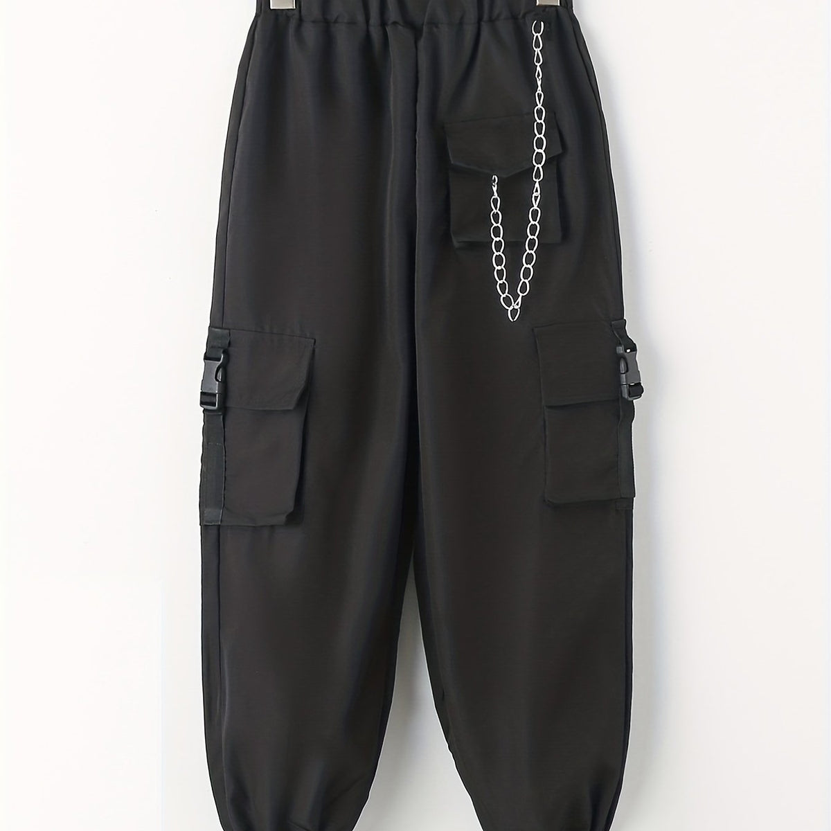 Girls Cargo Pants with Buckle Tape Chain Detail