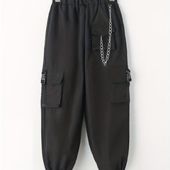 Girls Cargo Pants with Buckle Tape Chain Detail