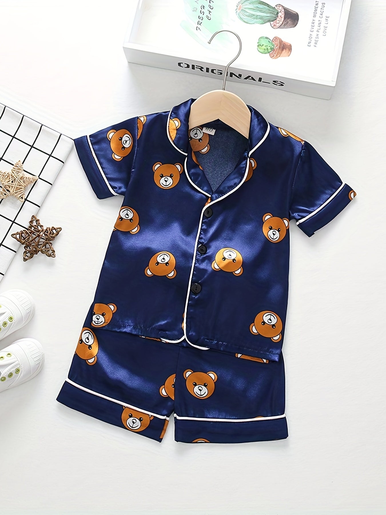 Boys Teen Bear Graphic Shirt & Shorts Set for Summer