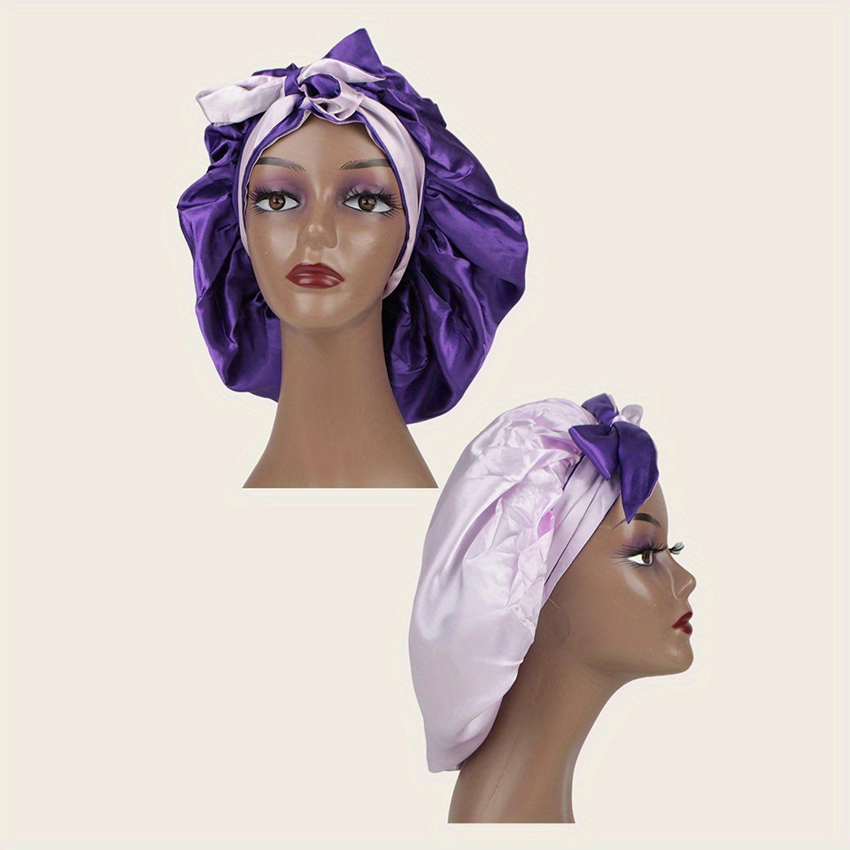 Double Layer Satin Bonnet Sleep Cap Hair Bonnets Stretchy Tie Band Hair Cap