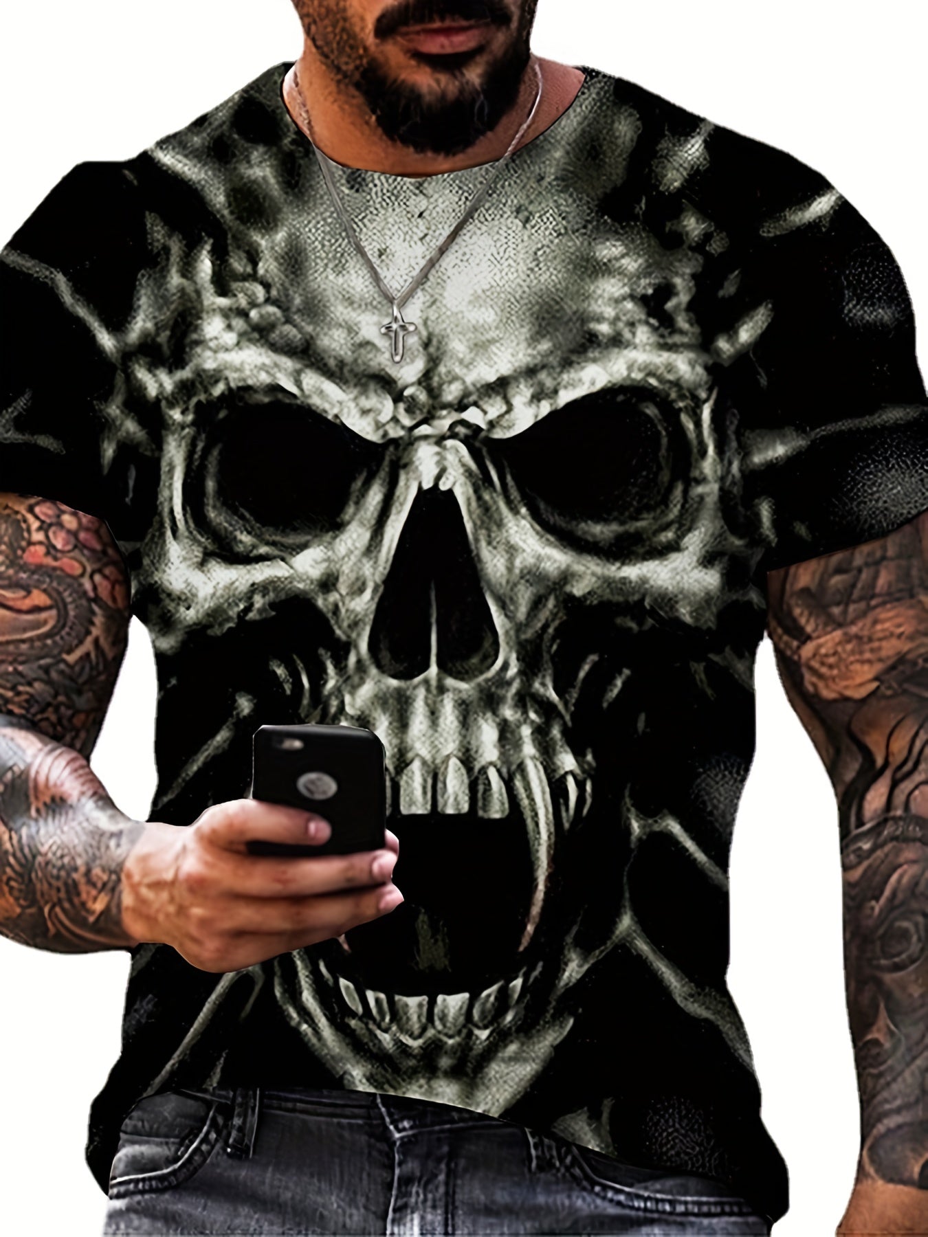 Men's 3D Vintage Skull Graphic T-shirt Casual Breathable Loose Tee
