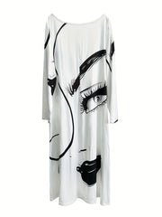  Women's Figure Print Long Sleeve Maxi Dress