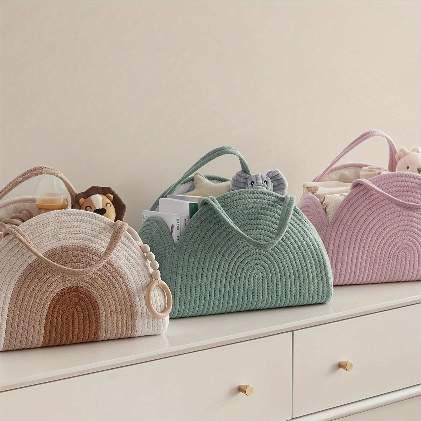 Woven Diaper Storage Basket for Moms - Durable Polyester Material