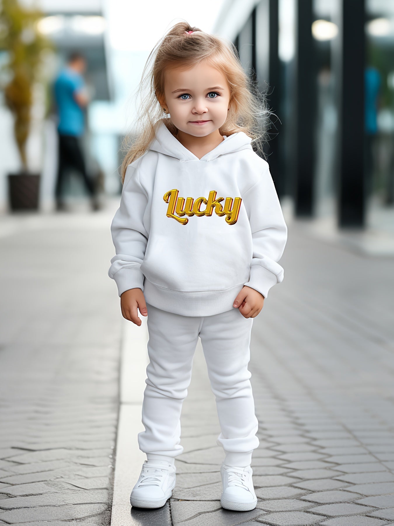 OERYUI Kids 2pc LUCKY Print Hooded Pullover Pants Set Sports Spring Fall