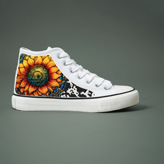 Flower Print Chunky Canvas Sneakers High Top Skate Shoes