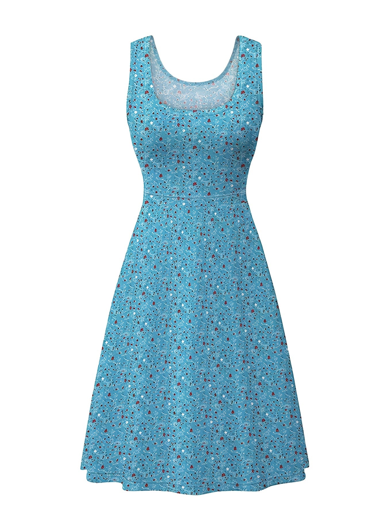  Tank Dress Women's Plus Floral Print Round Neck Sleeveless Midi Dress