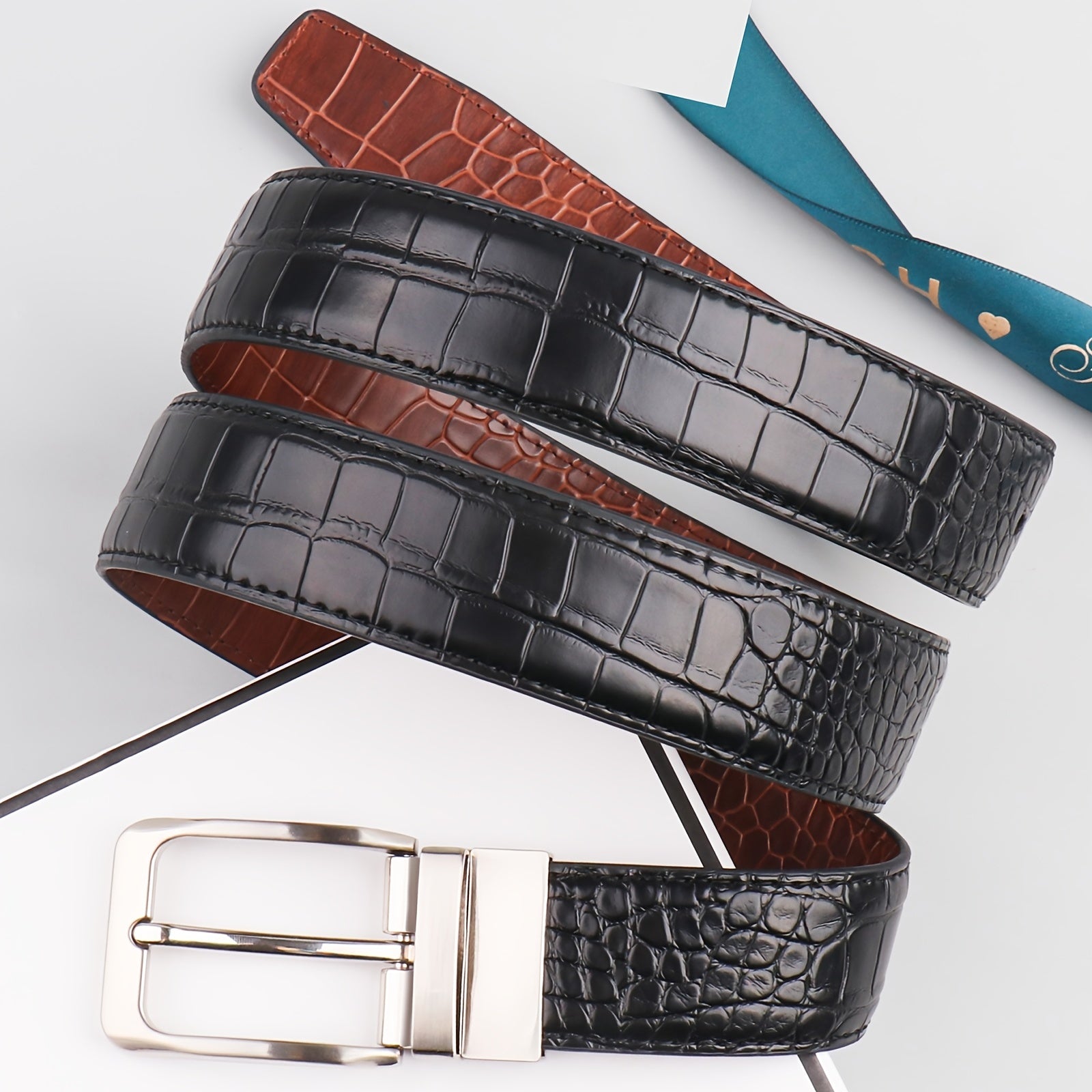 Rotatable Double sided Crocodile Pattern Belt