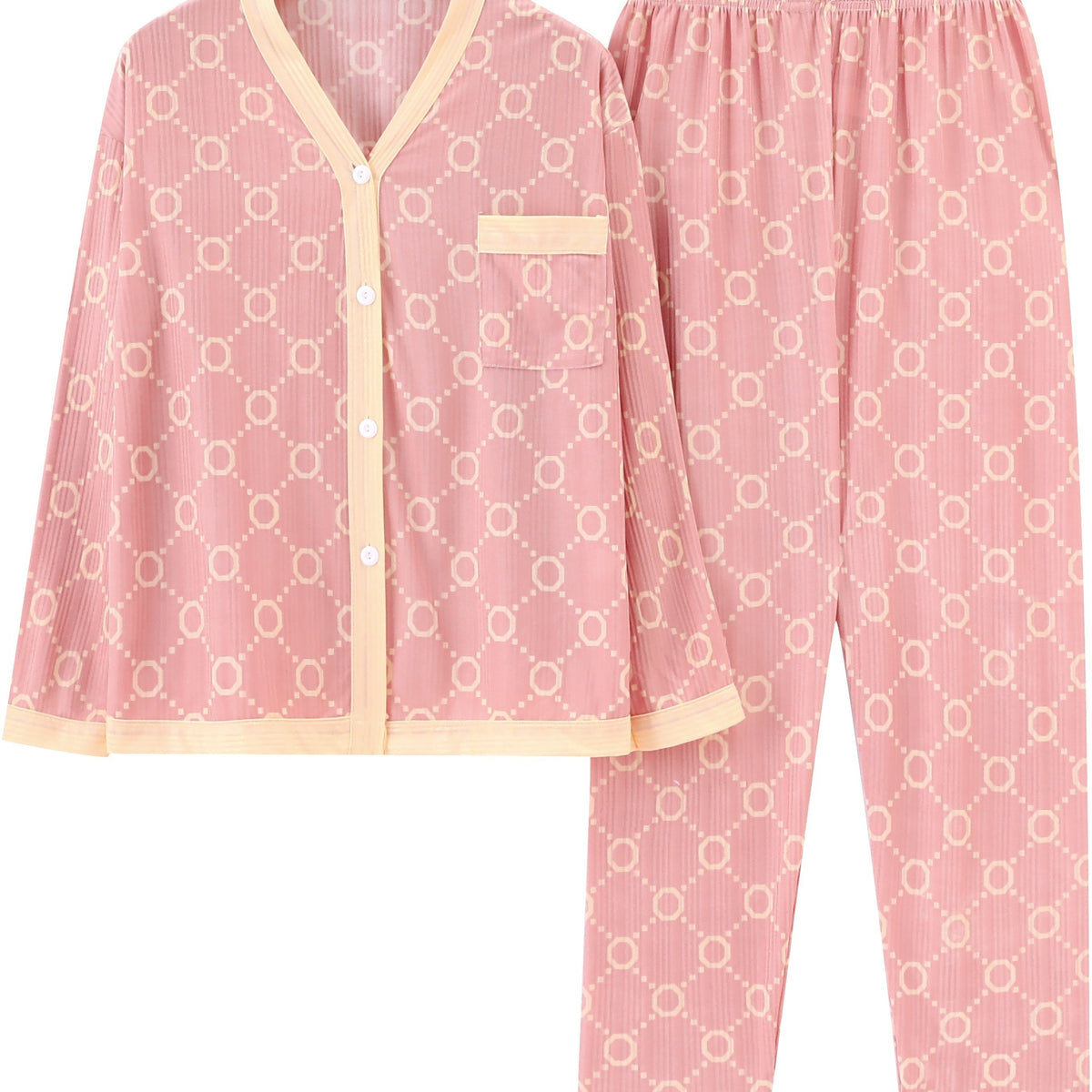  Colorblock Geometric Print Pajama Set
