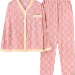  Colorblock Geometric Print Pajama Set