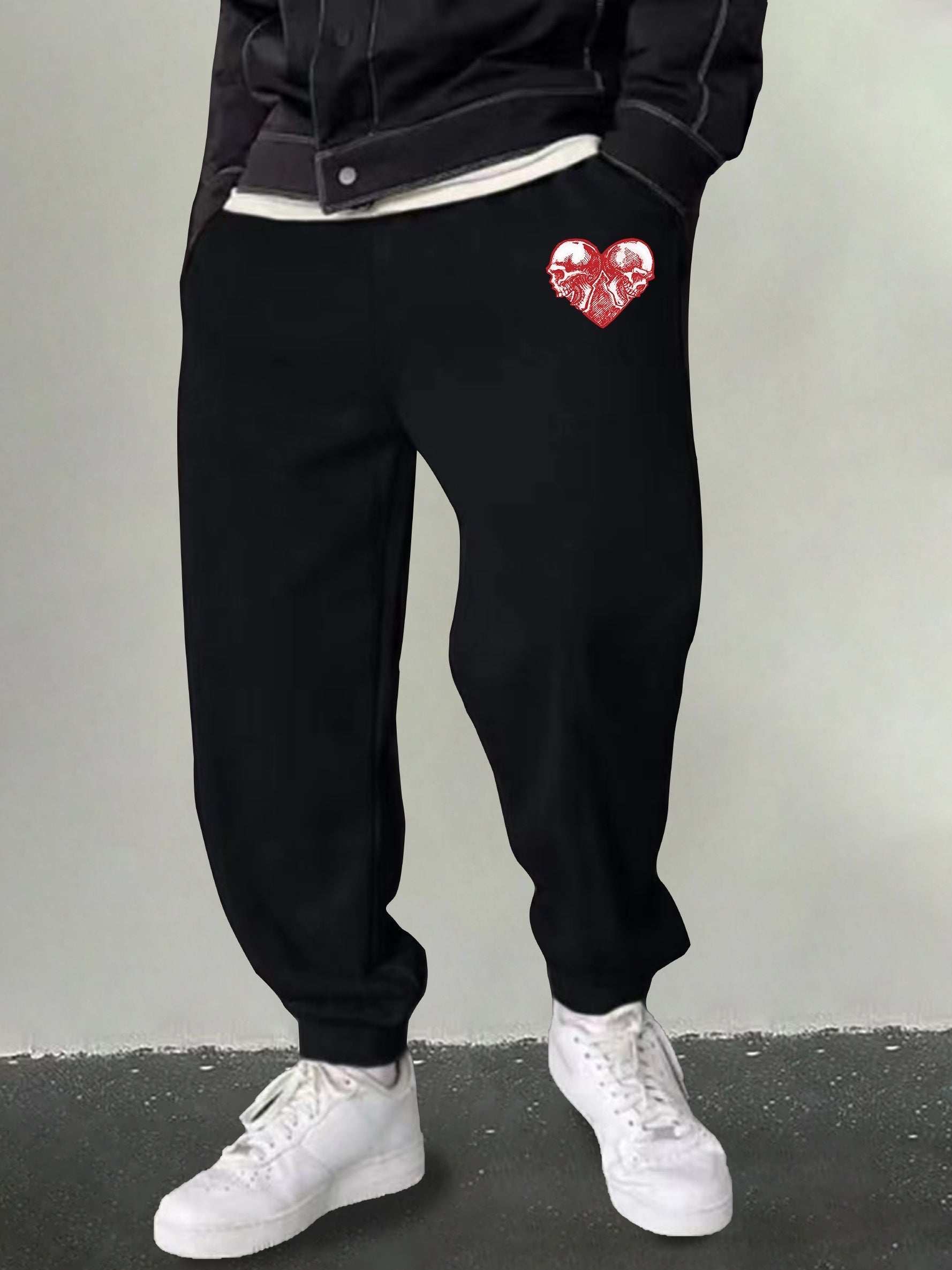 Men's Heart & Skull Graphic Sweatpants Casual Slightly Stretch Joggers