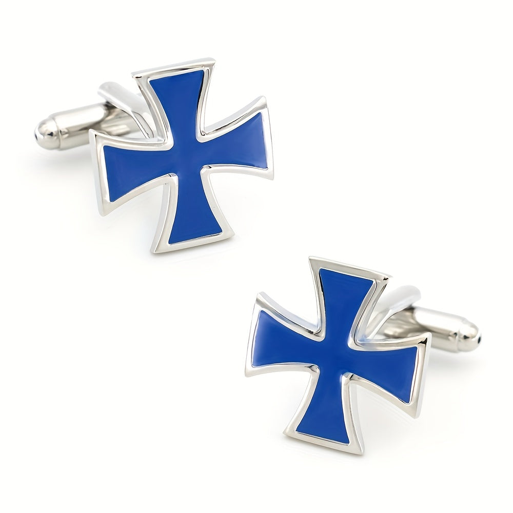 French Painted Cross Cufflinks Four Colors, Men's & Women's Jewelry Gift
