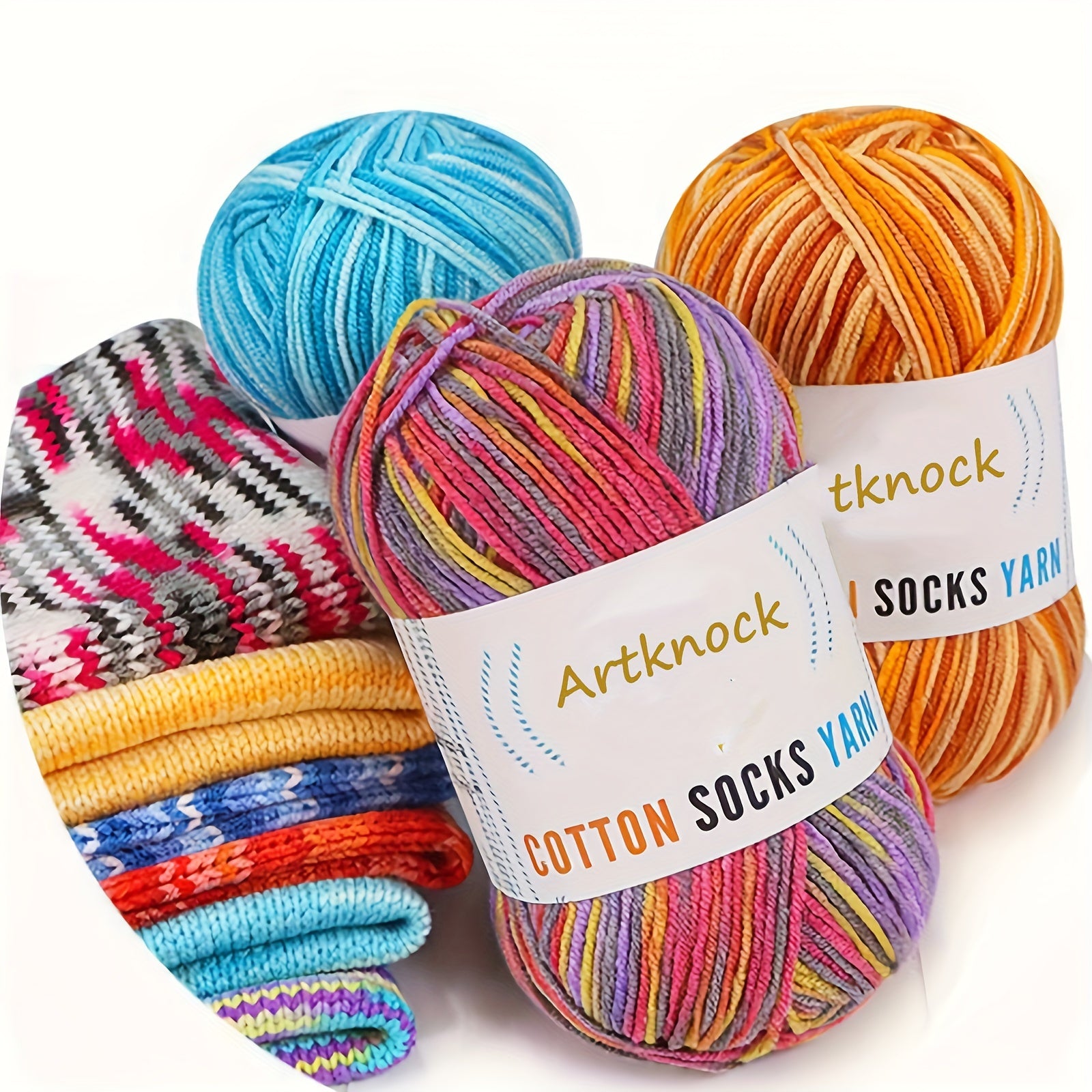 50g Multicolor Yarn + 2 Needles, Cotton Yarn for Knitting Crocheting