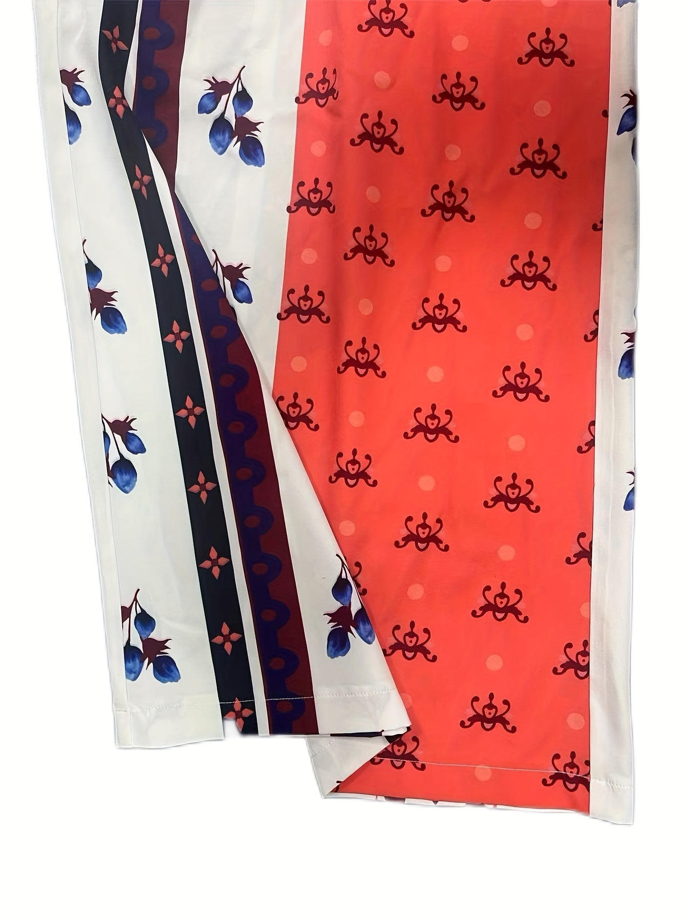 Women's Plus Floral Print Wide Leg Pants Elastic Waist Pockets