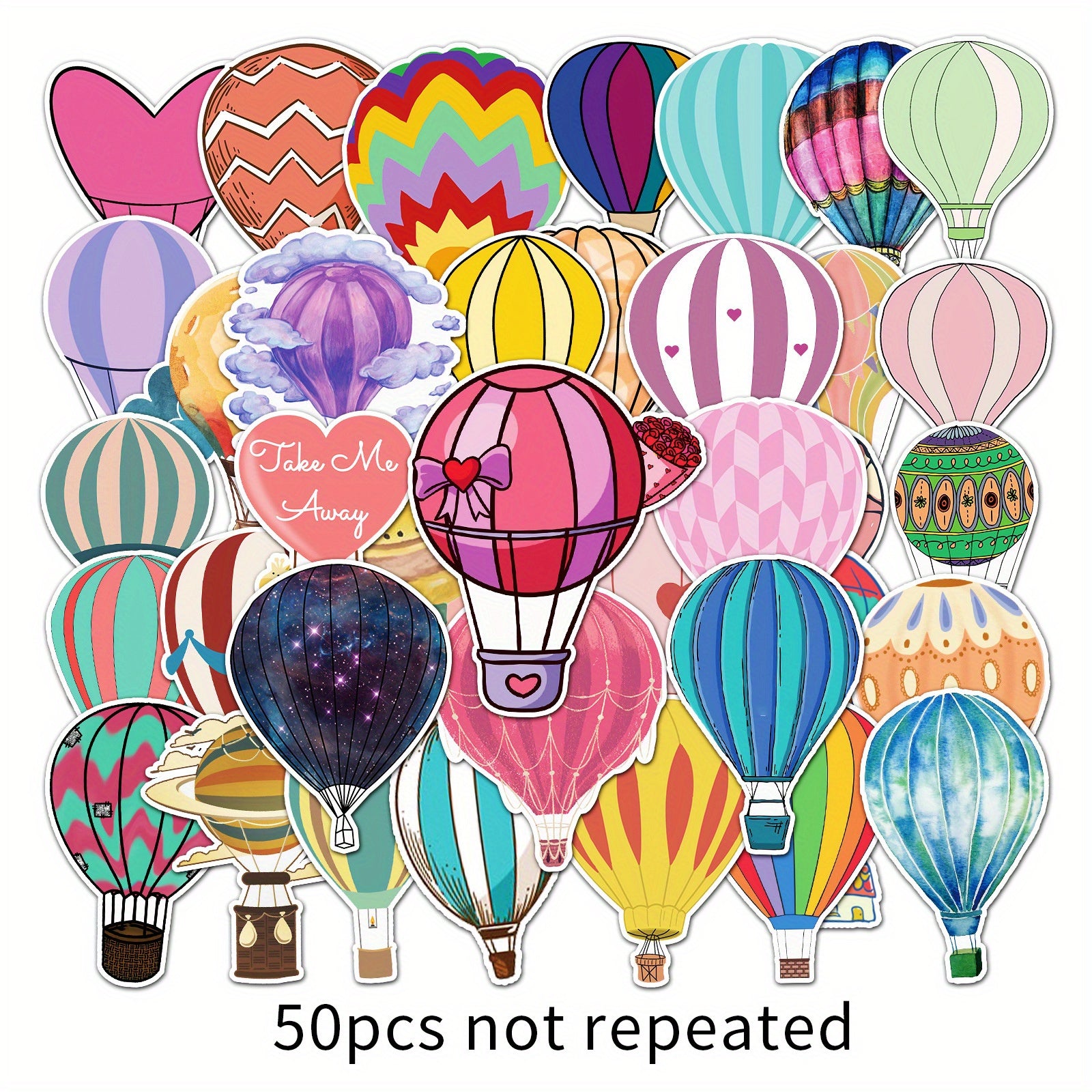 50pcs Hot Air Balloon Doodle Stickers Girl Style PVC Stickers Waterproof