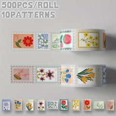 500pcs Floral Clip Art Sticker Roll 10 Patterns Flower Designs Party Decoration