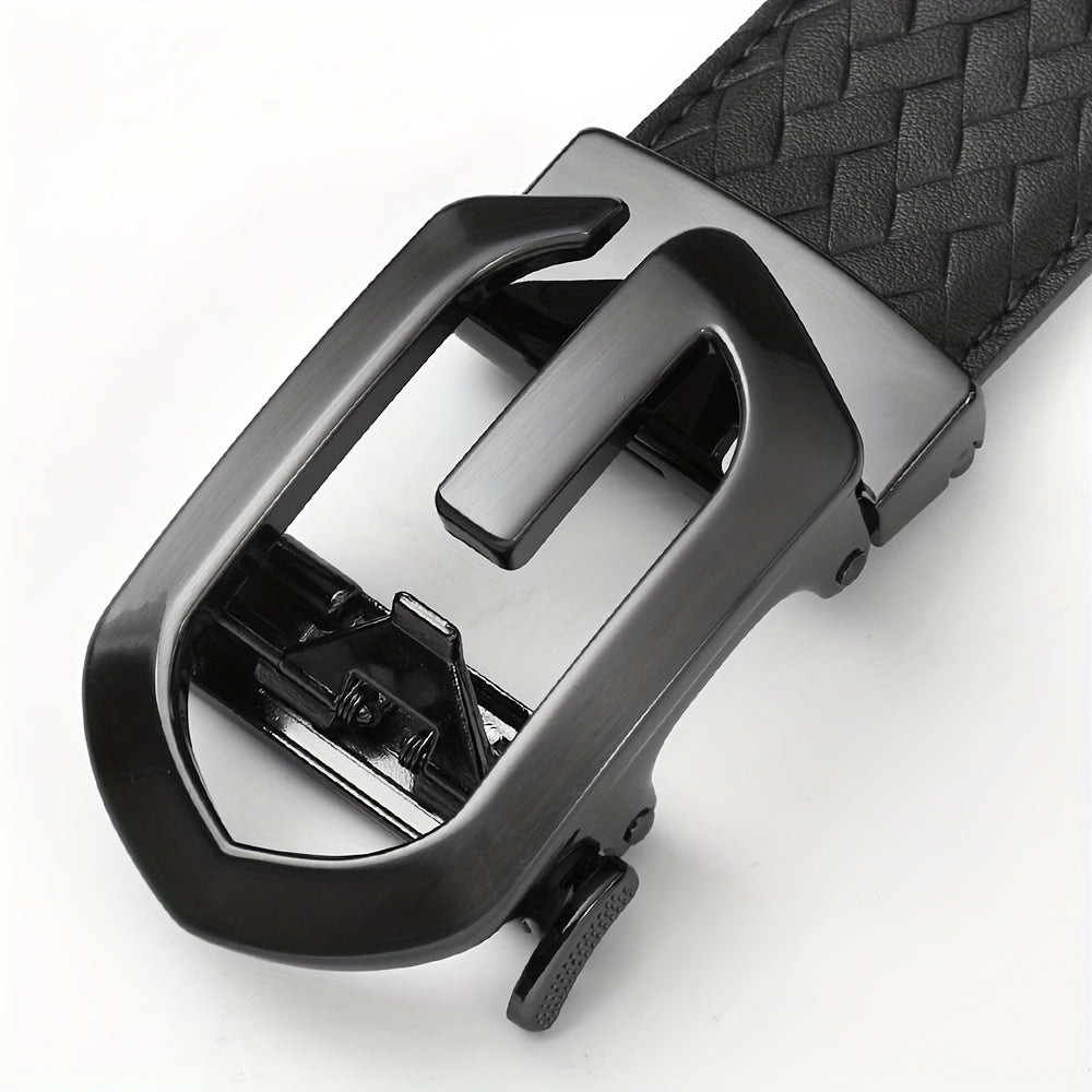 Men's Cowhide Belt w/Automatic Buckle Classic Woven Pattern