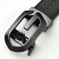Men's Leather Belt Automatic Buckle Hollow Out Weaving Leather Micro Adjustable