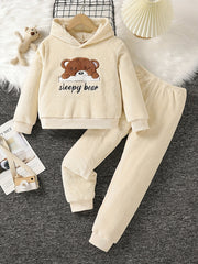 Kids 2pcs SLEEPY BEAR Flannel Pajamas Fleece Set