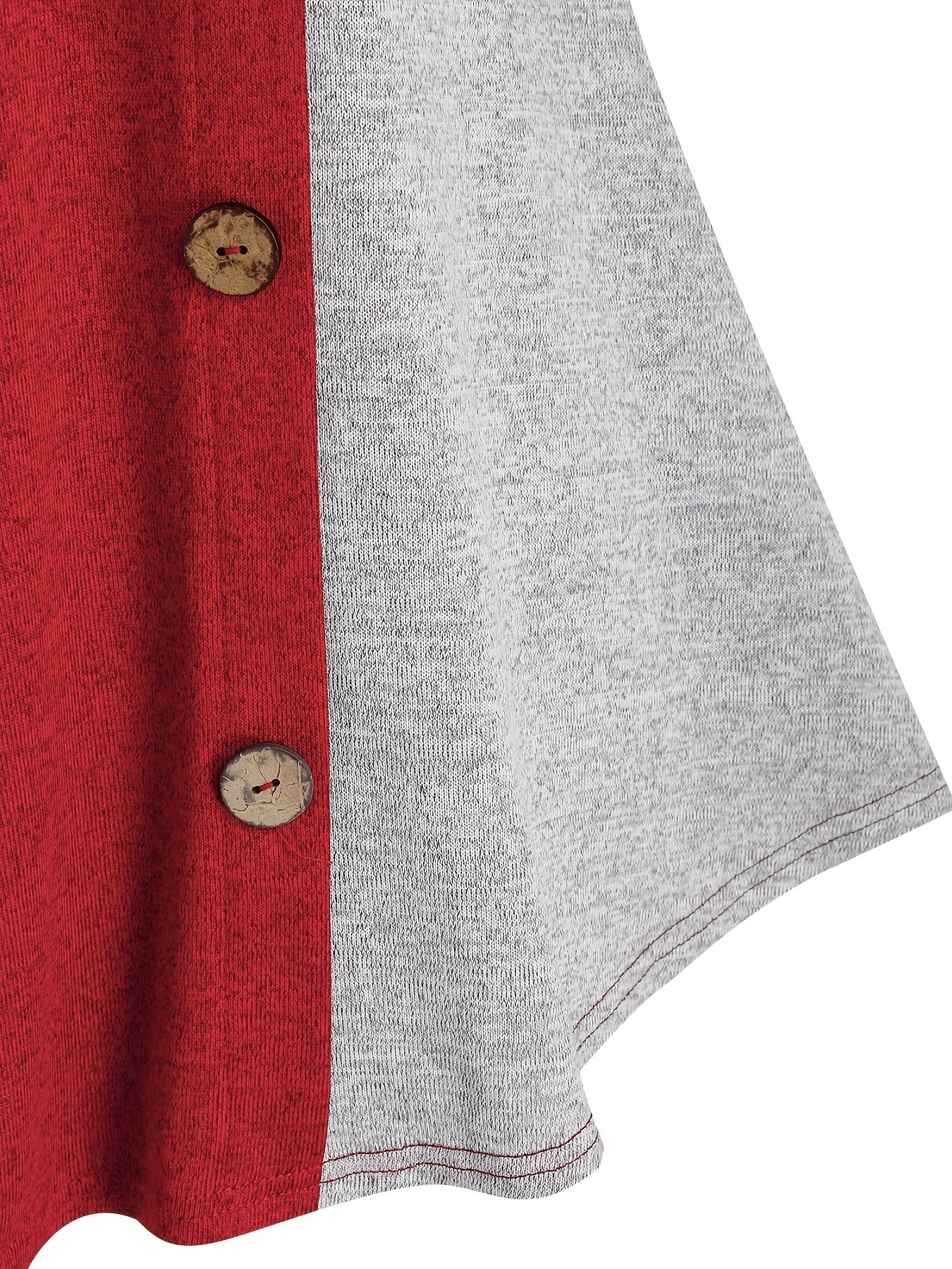  Colorblock Button Decor Hooded Knit Top