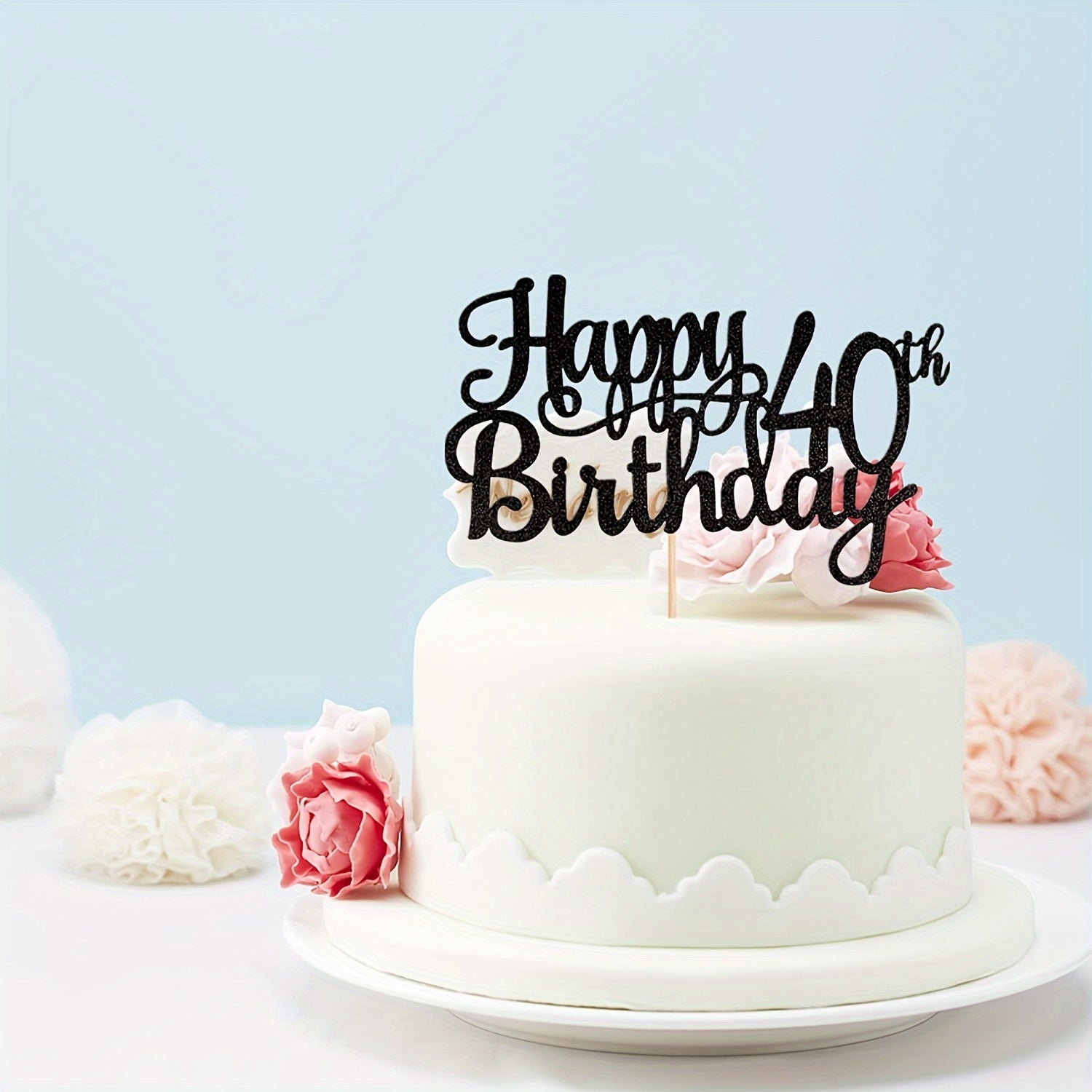 Happy 40th Birthday Cake Topper Glitter Cheers To 40 Years